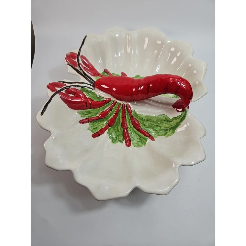 Vintage Holland Mold Pottery Large Lobster Crawfish Serving Dish Platter Divided